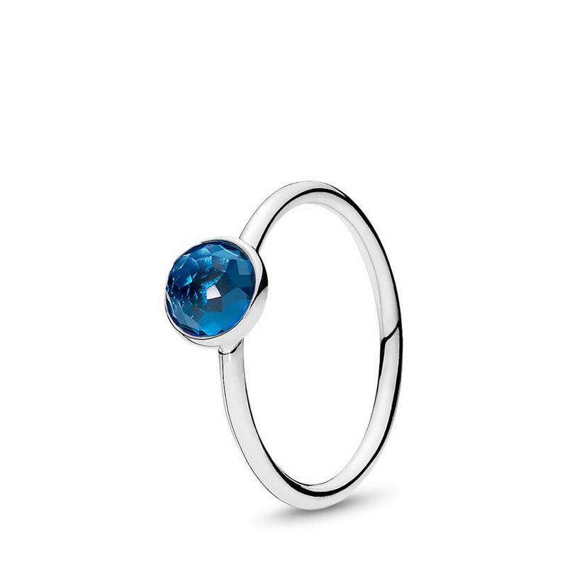 Pandora December Droplet Ring Ireland - Sterling Silver/Blue/Crystal - 126508WRU